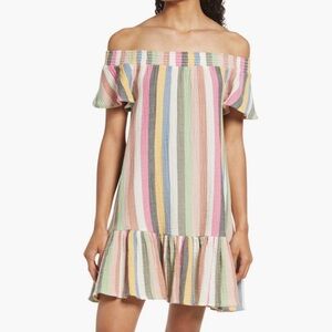MARINE LAYER Shirley Stripe Off The Shoulder Dress